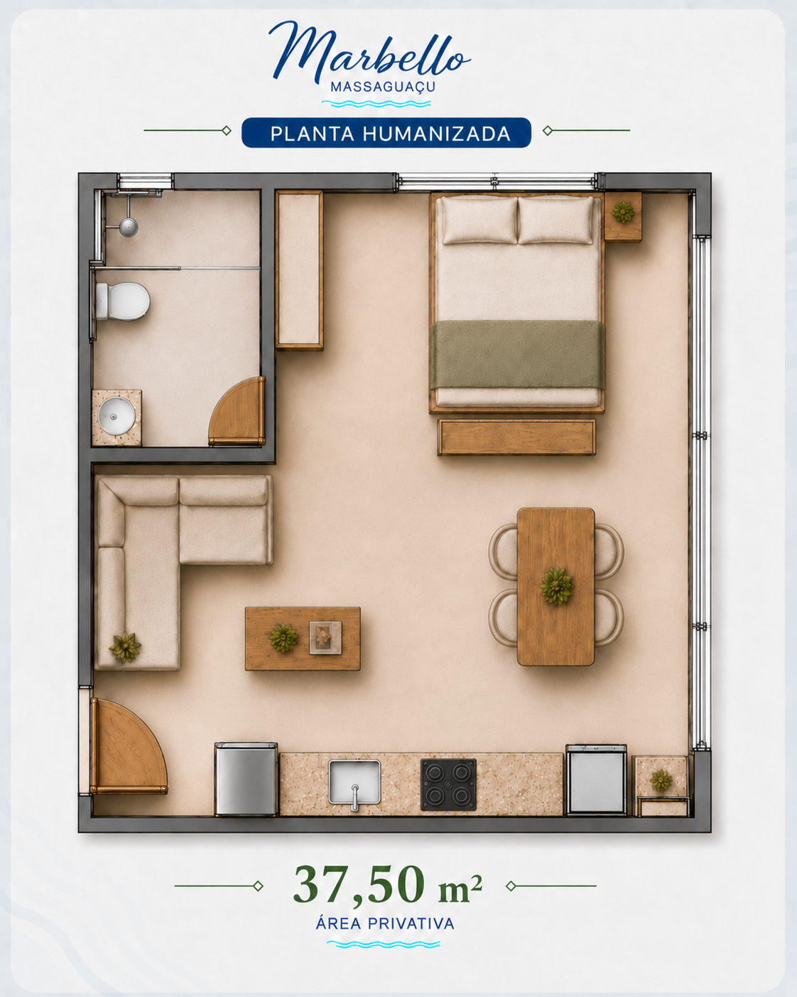 Estúdio 37,50 m² · Finais 9 e 10 — Marbello Residence
