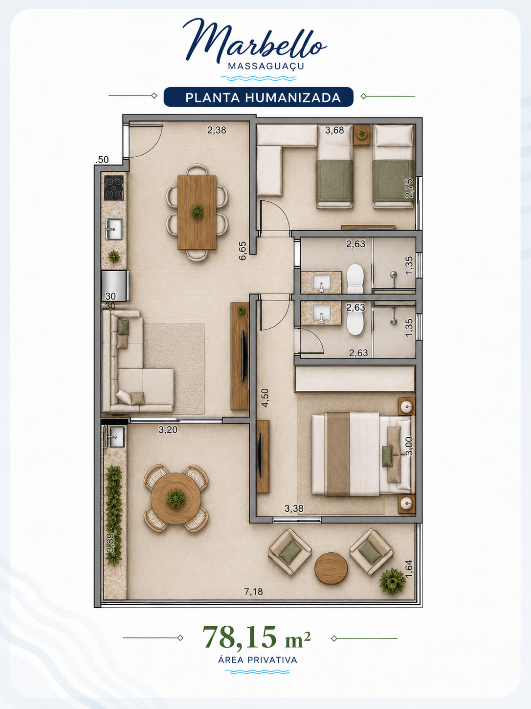 Apartamento Frente Mar 78,15 m² · Finais 1 e 2 — Marbello Residence