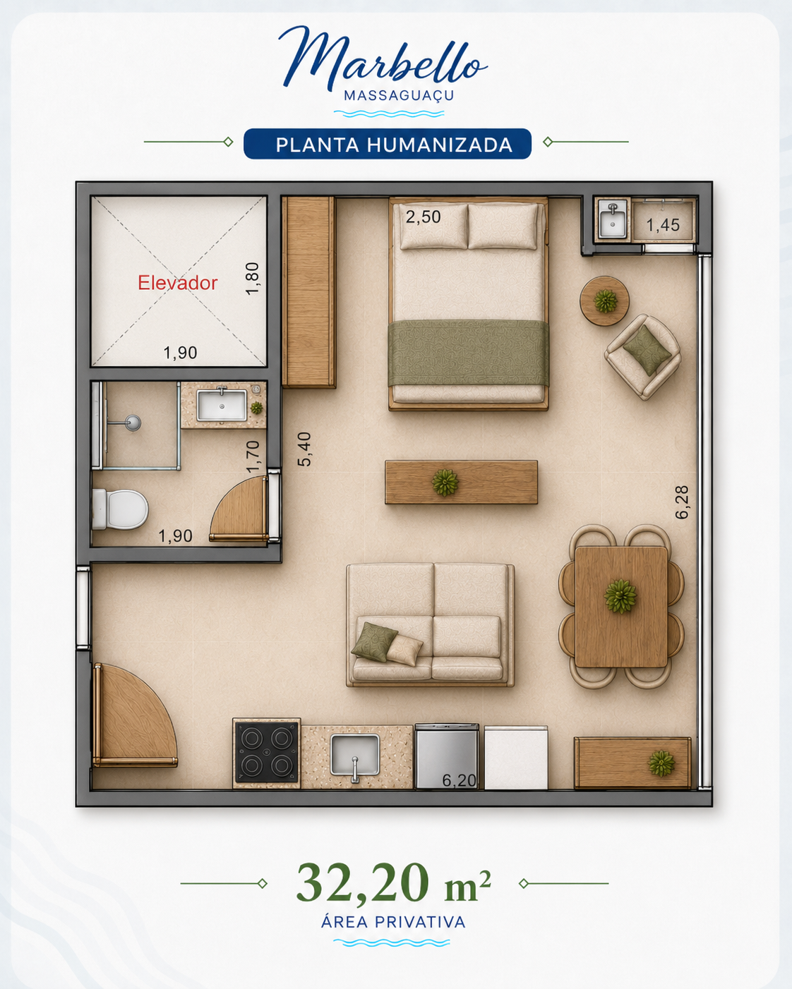 Estúdio 32,20 m² · Finais 7 e 8 — Marbello Residence